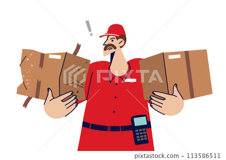 Clumsy courier damaged and dented one of boxes while delivering or moving parcel 113586511