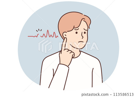 Unhealthy man suffer from hearing disability Unhealthy man suffer from hearing disability 113586513