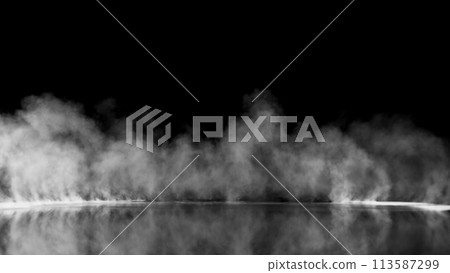 Abstract Atmospheric White Smoke Texture Background on Black 113587299
