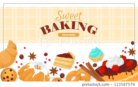 Sweet baking website banner design template vector illustration Sweet baking website banner design template vector illustration 113587579