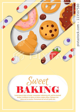 Sweet baking advertising poster template vector illustration Sweet baking advertising poster template vector illustration 113587580