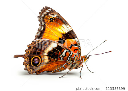 Beautiful Agrias Amydon butterfly isolated on a white background. Side view 113587899