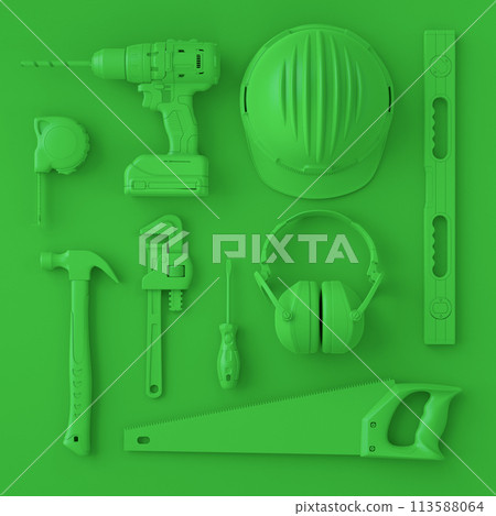 Top view of monochrome construction tools for repair on multicolor background 113588064