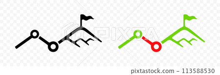 Chart or graph and mountain with flag, graphic design. Business and finance, diagram, trade and management, vector design and illustration Chart or graph and mountain with flag, graphic design. Business and finance, diagram, trade and management, vector design and illustration 113588530
