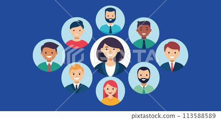 Great avatars of business men and women, office workers. Set of business people portraits in circles background Great avatars of business men and women, office workers. Set of business people portraits in circles background 113588589