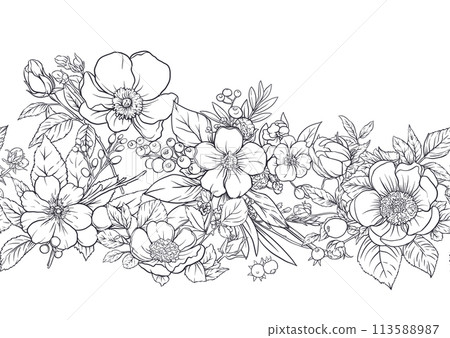 Boutonniere of wild rose flowers and berries 113588987