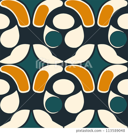 Abstract asymmetrical geometric vector pattern illustration, modern style with bold shapes and symbols, modernist design art 113589048