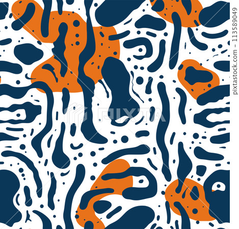 Abstract asymmetrical geometric vector pattern illustration, modern style with bold shapes and symbols, modernist design art 113589049