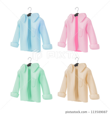 3d Different Color Shirt Set Cartoon Design Style Trendy Fashion Female or Male Casual Clothes. Vector illustration 3d Different Color Shirt Set Cartoon Design Style Trendy Fashion Female or Male Casual Clothes. Vector illustration 113589087