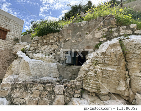 Cave of Elijah is the place on Mount Carmel in Haifa Cave of Elijah is the place on Mount Carmel in Haifa 113590352