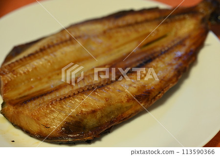 Dried Atka mackerel with golden brown grill marks 113590366