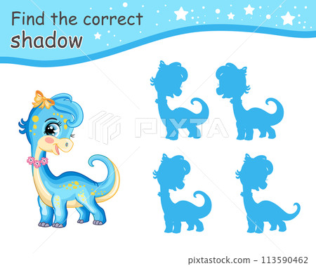 Find correct shadow of blue color dinosaur vector illustration Find correct shadow of blue color dinosaur vector illustration 113590462