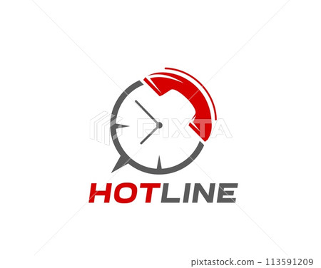 Call center icon for customer support service or hotline help, vector symbol. Hotline icon of telephone receiver and clock for client assistance, customer contact call center and agent assistant sign Call center icon for customer support service or hotline help, vector symbol. Hotline icon of telephone receiver and clock for client assistance, customer contact call center and agent assistant sign 113591209
