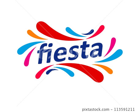 Fiesta icon for carnival event, holiday party or fun entertainment company, vector emblem. Firework confetti color splash symbol of festival or celebration party and music fest and holiday fiesta 113591211
