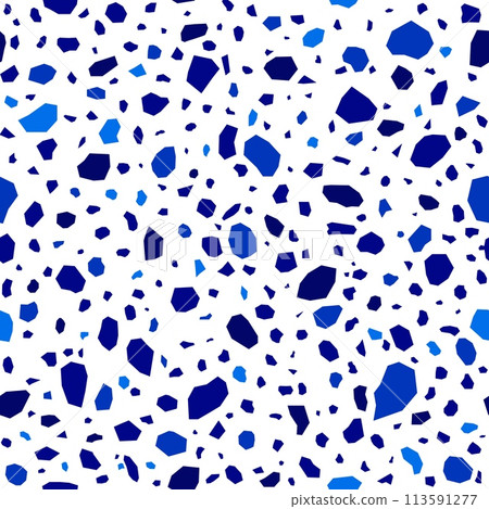 Blue terrazzo marble stone pattern, terazo mosaic background, terazzo ceramic tile floor texture. Italian terrazzo white marble rock vector background with abstract pattern of granite pieces 113591277
