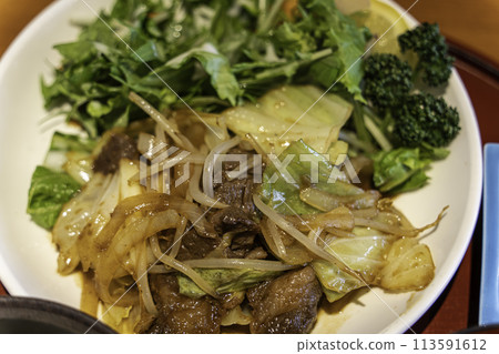 Delicious lamb and stir fry 113591612