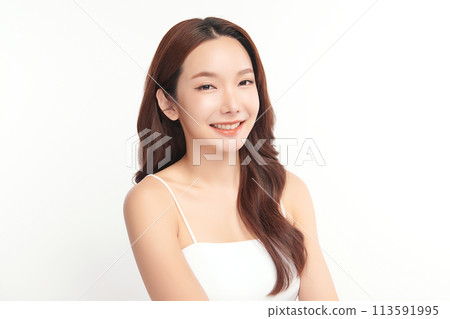 Beautiful young asian woman with clean fresh skin on white background, Face care, Facial treatment, Cosmetology, beauty and spa, Asian women portrait. Beautiful young asian woman with clean fresh skin on white background, Face care, Facial treatment, Cosmetology, beauty and spa, Asian women portrait. 113591995