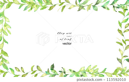 Color painting. Watercolor nectar plant frame. Watercolor plant leaf illustration. Plant frame. 113592010