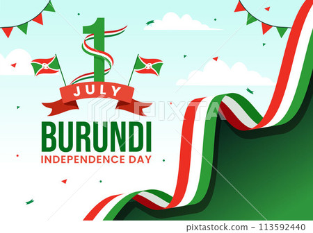 Happy Burundi Independence Day Vector Illustration on 1 July with Waving Flag and Ribbon in National Holiday Flat Cartoon Background Happy Burundi Independence Day Vector Illustration on 1 July with Waving Flag and Ribbon in National Holiday Flat Cartoon Background 113592440