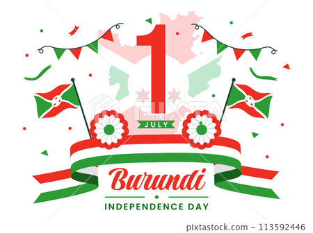 Happy Burundi Independence Day Vector Illustration on 1 July with Waving Flag and Ribbon in National Holiday Flat Cartoon Background 113592446