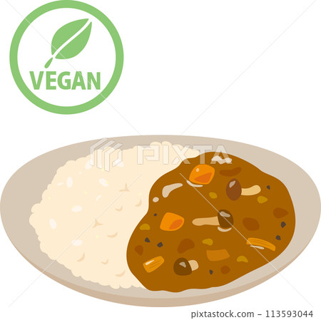 Curry rice and vegan symbol Curry rice and vegan symbol 113593044