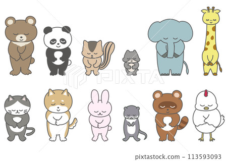 Bowing animals illustration set, color Bowing animals illustration set, color 113593093