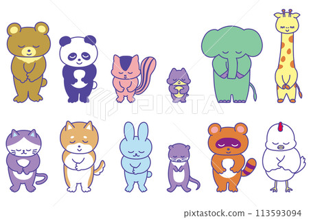 Bowing animals illustration set in pop colors Bowing animals illustration set in pop colors 113593094