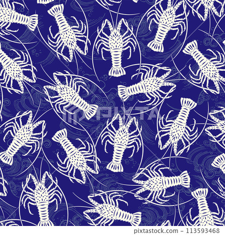 Japanese style pattern using Japanese spiny lobster Japanese style pattern using Japanese spiny lobster 113593468