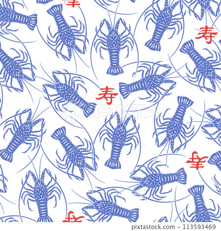 Japanese style pattern using Japanese spiny lobster Japanese style pattern using Japanese spiny lobster 113593469