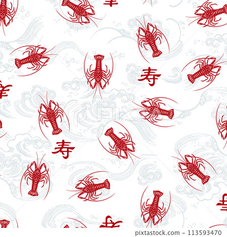 Japanese style pattern using Japanese spiny lobster Japanese style pattern using Japanese spiny lobster 113593470