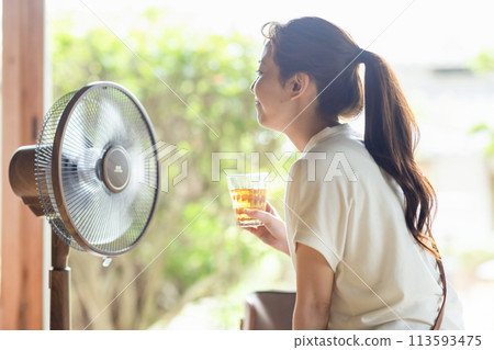 A woman cool with a fan A woman cool with a fan 113593475