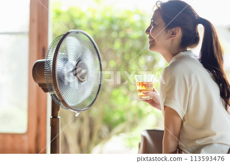A woman cool with a fan A woman cool with a fan 113593476
