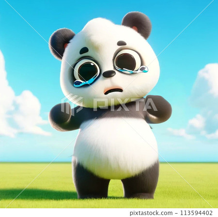 可愛的熊貓站在草地上哭泣 113594402