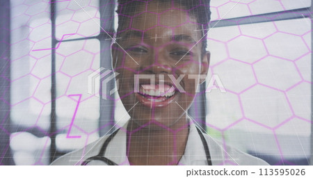 Image of data processing over african american female doctor 113595026