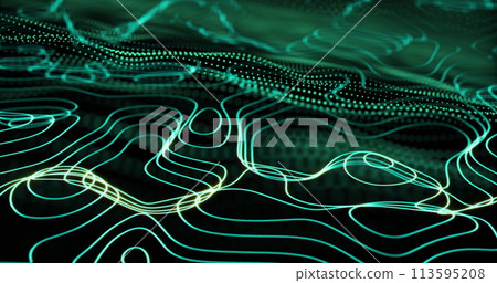 Image of network of connections with green mesh of data transfer 113595208