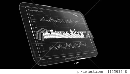 Image of data processing on screen over black background 113595348