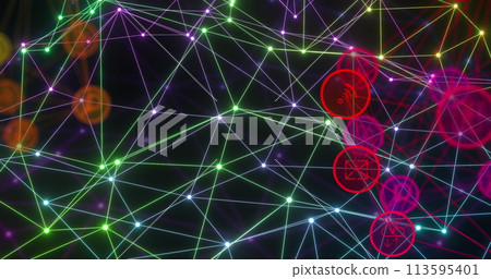 Image of globe with icons and network of connections 113595401