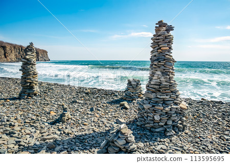 Reef Mys Vyatlina in Russian island in city Vladivostok. Chernysheva Bay 113595695