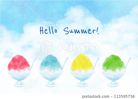 Watercolor style shaved ice background illustration 113595736