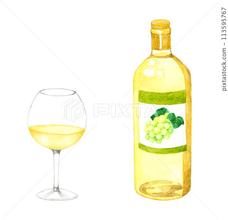 白酒瓶酒杯手繪水彩插畫素材飲料（酒精） 113595767