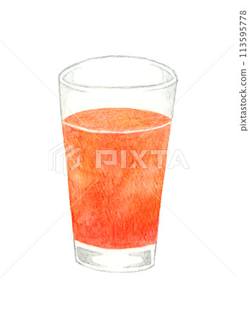 Grapefruit juice (pink grapefruit) Hand-drawn watercolor illustration of a drink 113595778