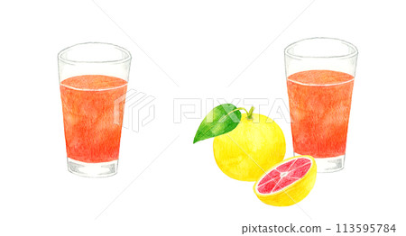 Grapefruit juice (pink grapefruit) Hand-drawn watercolor illustration of a drink 113595784