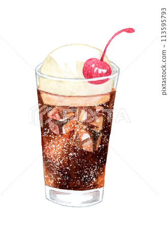 Cola float - Hand-drawn watercolor illustration of a drink Cola float - Hand-drawn watercolor illustration of a drink 113595793
