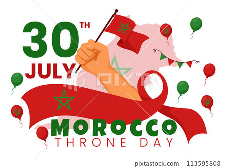 Happy Morocco Throne Day Vector Illustration on July 30 with Waving Flag and Ribbon in Celebration National Holiday Background Design 113595808