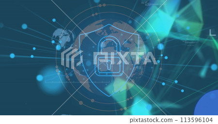 Image of padlock icon, globe and data processing 113596104