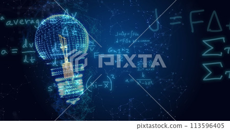 Image of light bulb and mathematical data processing 113596405