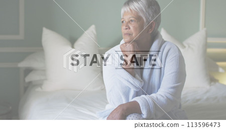 Image of covid 19 text over sad senior woman Image of covid 19 text over sad senior woman 113596473