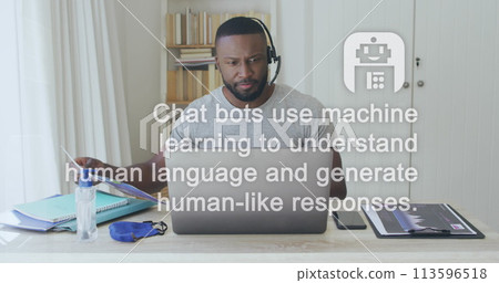 Image of ai data processing over african american businessman using laptop Image of ai data processing over african american businessman using laptop 113596518