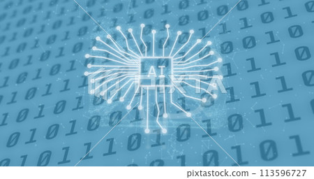 Image of ai data processing over binary coding with ai icons 113596727