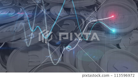 Image of financial data processing over euro currency silver coins 113596972